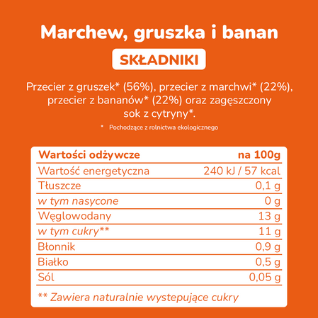 Smileat, BIO Mus z gruszką, bananem i marchewką 6m+, 100 g