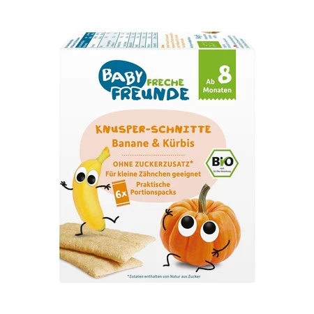 WAFLE WIELOZBOŻOWE Z BANANEM I DYNIĄ OD 8 MIESIĄCA BIO (6 x 14 g) 84 g - FRECHE FREUNDE