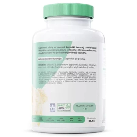 Osavi Lion’s Mane ekstrakt z owocników grzyba soplówki jeżowatej, 600mg, 120 caps. vegan