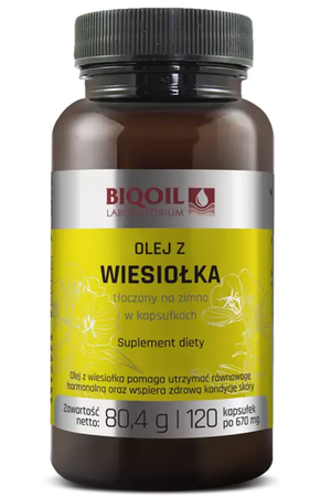 Biooil − Olej z wiesiołka tłoczony na zimno 670 mg − 120 kaps.