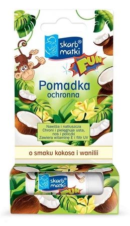 Skarb Matki Fun pomadka ochronna dla dzieci o smaku kokosa i wanilii 6,5 g