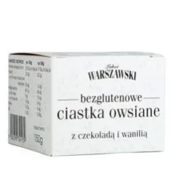 Łakoć Warszawski − Bezglutenowe ciastka owsiane z czekoladą i wanilią − 150 g KRÓTKA DATA 2026-10-21