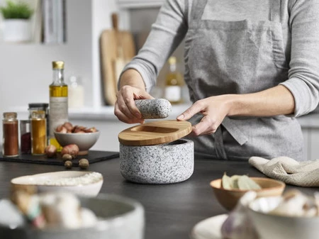 JJ-Moździerz z drewnianą pokrywą Dash, granit