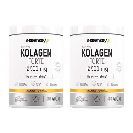 Zestaw 2x Essensey Kolagen FORTE 12 500mg Premium 400g smak mango pomarańcza