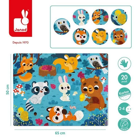 Janod Puzzle sensoryczne 20 elementów Leśne zwierzęta