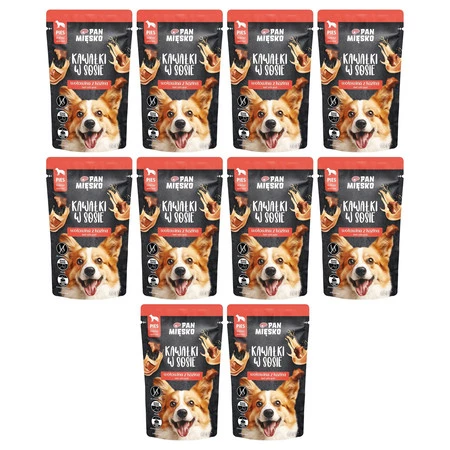 Zestaw 10x Pan Mięsko Kawałki w sosie Wołowina z koziną - mokra karma dla psa - 150g