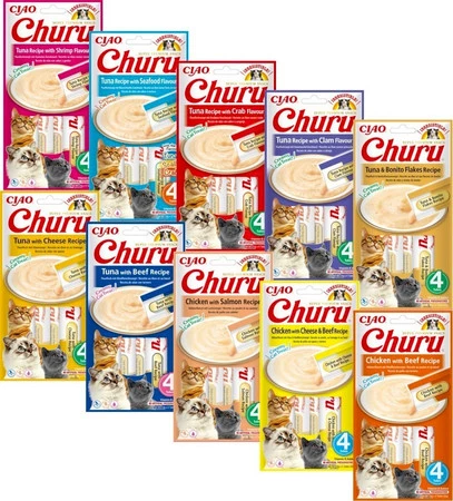 INABA Cat Churu Tuna Seafood Tuńczyk Owoce Morza 4x14g