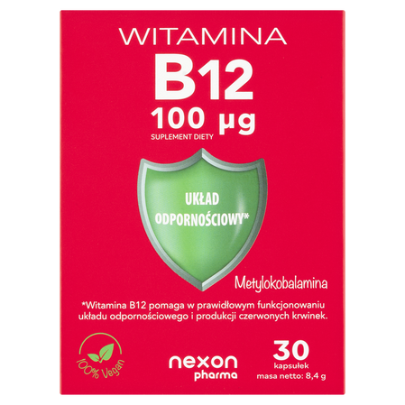 Nexon Witamina B12 100μg wspiera prawidłowe funkcjonowanie organizmu 30 kaps.