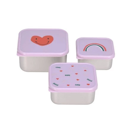 Lassig Pojemnik na przekąski snackbox ze stali nierdzewnej 3 szt. Happy Rascals Heart lavender