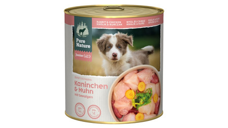 Zestaw 10x PURE NATURE DOG Junior Kaninchen Huhn - królik i kurczak z marchewką i algami dla szczeniąt (800g)