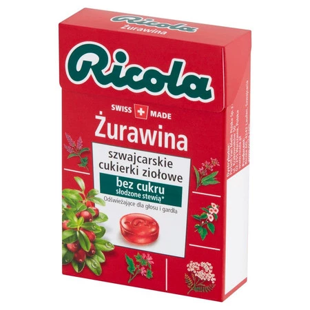 Ricola szwajcarskie cukierki ziołowe żurawina bez cukru  27,5 g