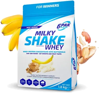 6PAK MILKY SHAKE WHEY odżywka białko WPC 700g smak banan z masłem orzechowym