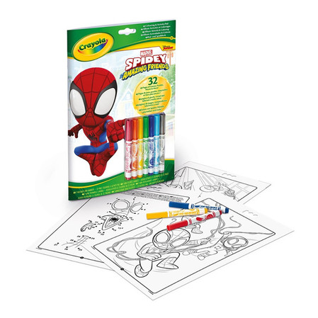 Crayola Kolorowanka dla dzieci z łamigłówkami i flamastrami Spidey i super-kumple 3+
