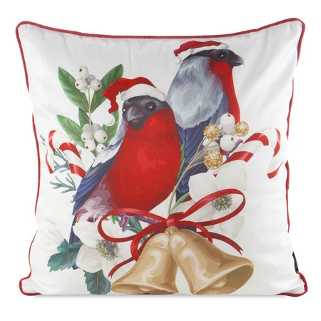 Welwetowa poszewka świąteczna z ozdobnym nadrukiem i lamówką szerokość: 45 cm, długość: 45 cm, kolor: biały