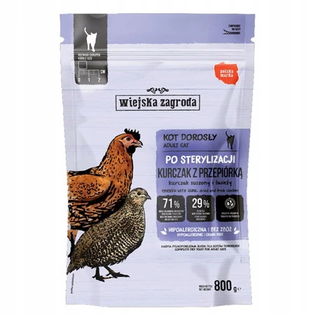 Wiejska Zagroda Sterilized Kurczak z przepiórką Prebiotyk - Karma sucha dla kota - 800g