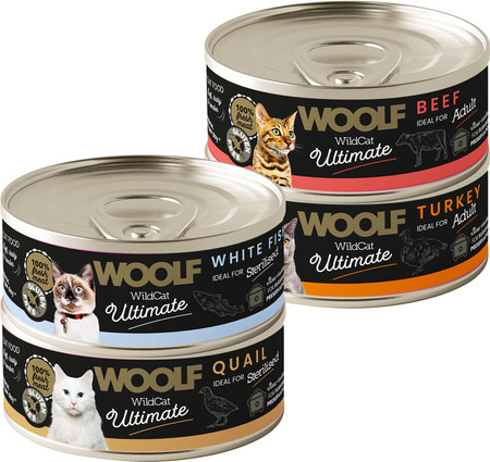 WOOLF WildCat Ultimate Adult Sterilised Quail Przepiórka Puszka 85g