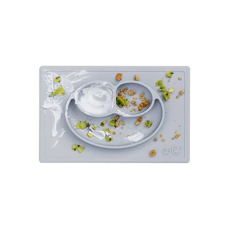 EZPZ Silikonowy talerzyk z podkładką 2w1 Happy Mat pastelowa szarość