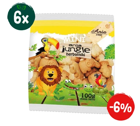 Zestaw: 6x Herbatniki szkolne Mini Jungle 100 g