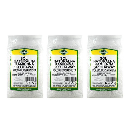 Zestaw: 3x Smakosz − Sól kłodawska półgruboziarnista naturalna kamienna niejodowana − 1 kg