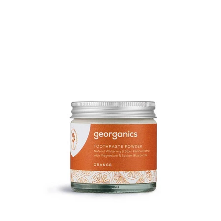 Georganics, Mineralny proszek do mycia zębów z naturalnym składem, do codziennej pielęgnacji, smak pomarańczowy, 60 ml