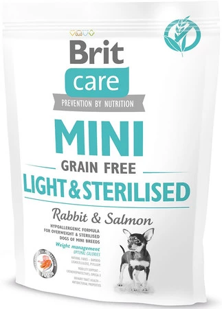 Brit Care MINI Grain Free LIGHT / STERILISED Królik i Łosoś 400g