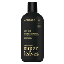 Attitude SUPER LEAVES MEN, Szampon i odżywka do włosów 2w1 dla mężczyzn, nadające objętość - Bursztyn i cytrus, 415 ml