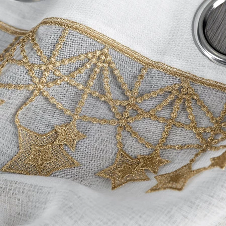 Firana rozm.: 140 x 250 cm, biała ze złotymi gwiazdkami kółka