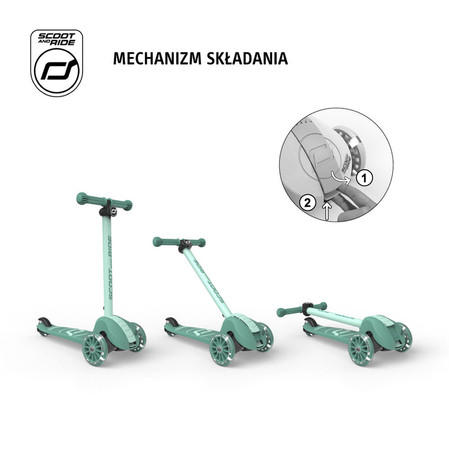 SCOOTANDRIDE Highwaykick 3S Hulajnoga z systemem sterowania 2w1 i kółkami LED składana 3+ Forest