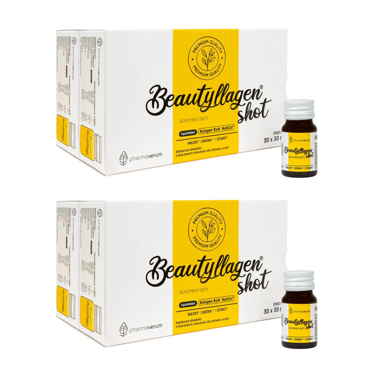 Zestaw 2x Pharmaverum Beautyllagen shot Kolagen i Witaminy dla Zdrowej Skóry i Stawów 30 szt x 30 ml - Nabea.pl