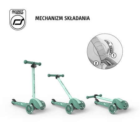 SCOOTANDRIDE Highwaykick 3S Hulajnoga z systemem sterowania 2w1 i kółkami LED składana 3+ Forest