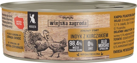 WIEJSKA ZAGRODA Indyk z Kurczakiem dla kociąt 85g