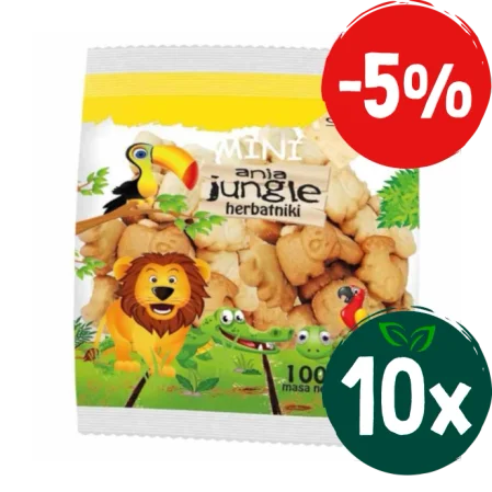 Zestaw: 10x Herbatniki szkolne Mini Jungle 100 g