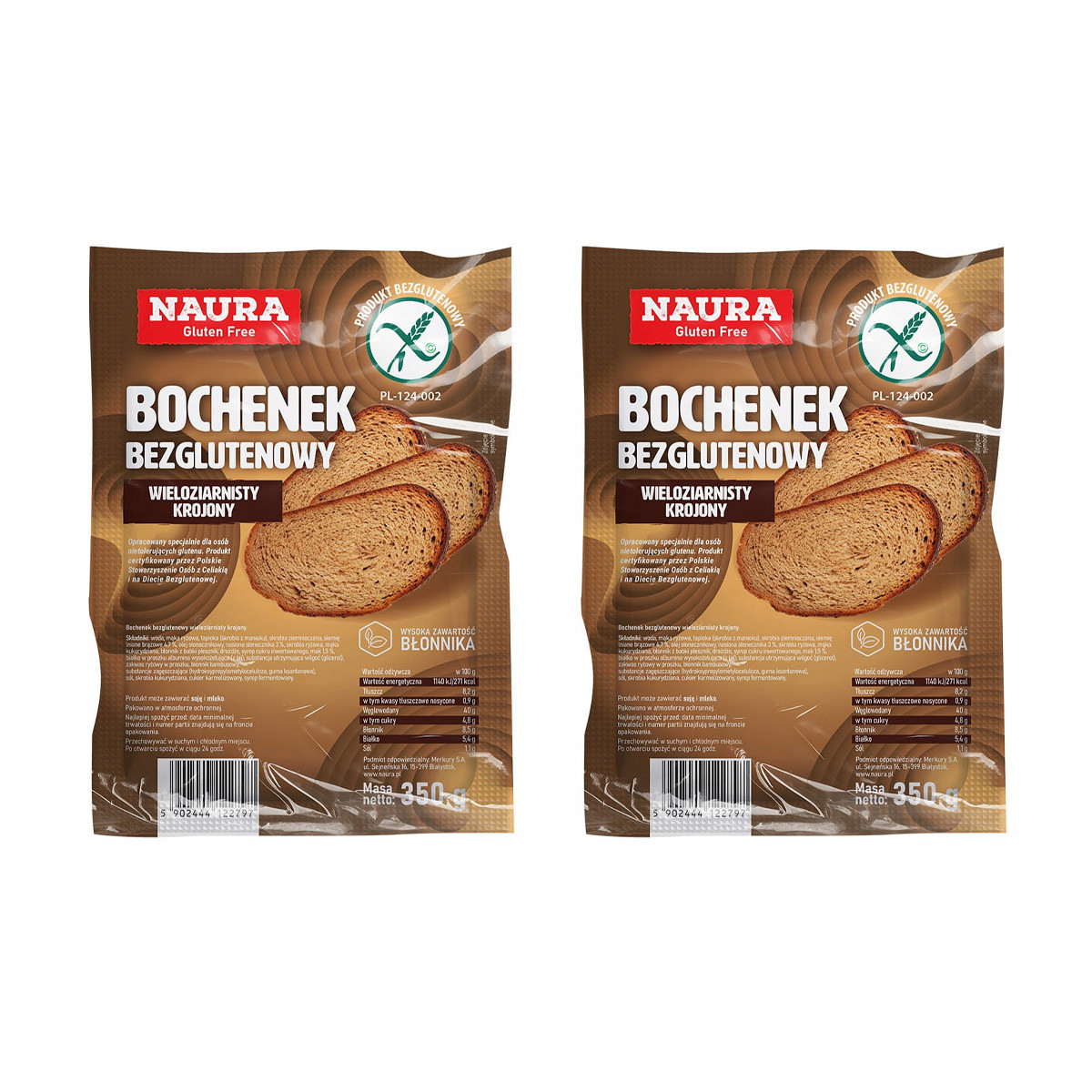 Zestaw 2x Naura Bochenek bezglutenowy wieloziarnisty − 350 g - Nabea.pl