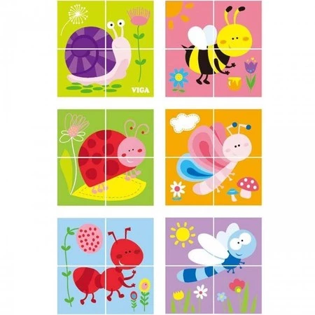Viga -Układanka Drewniana Puzzle Owady 4 Klocki 6 Obrazków