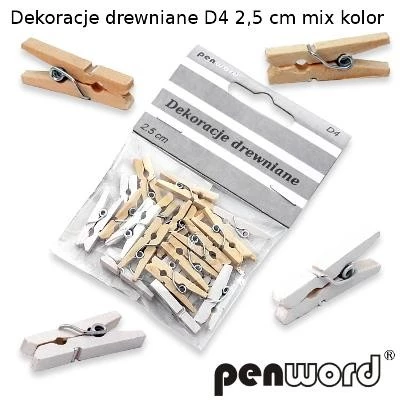 Dekoracje drewniane (spinacz) D4 2.5cm mix kolor p10