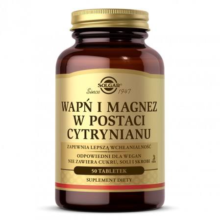 Solgar Wapń i Magnez w postaci cytrynianu 50 tabl.