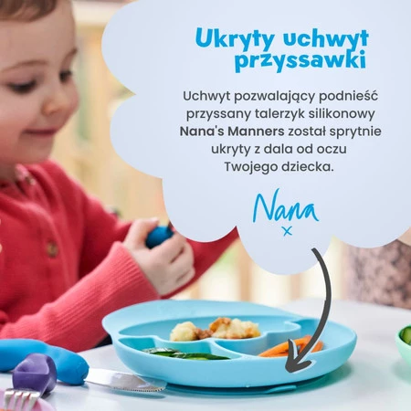 Nana's Manners, ETAP 2, Talerz silikonowy trójdzielny z przyssawką, niebieski