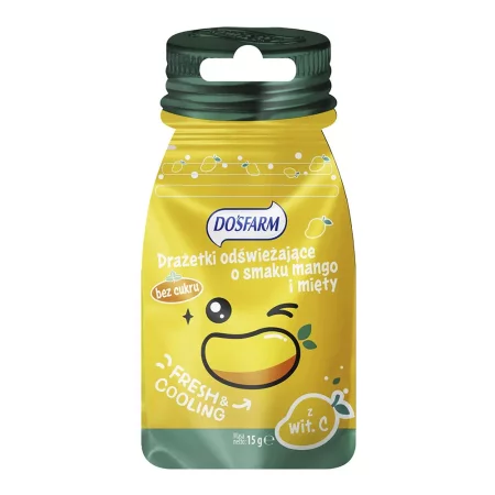 Dosfarm Drażetki odświeżające o smaku mango i mięty z witamina C 15g