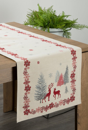 Obrus gobelinowy ze świątecznym wzorem rozm.: 45 x 140 cm, kolor: kremowy