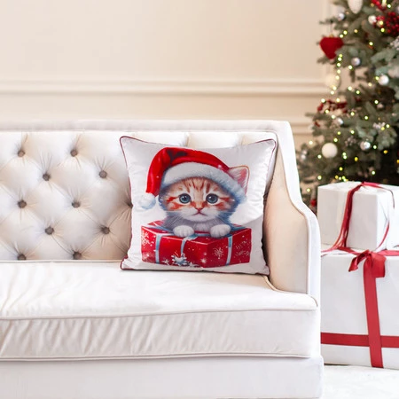 Welwetowa poszewka świąteczna z ozdobnym nadrukiem i lamówką szerokość: 45 cm, długość: 45 cm, kolor: biały