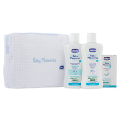 Baby Moments Blue zestaw płyn do kąpieli 200ml + szampon do włosów 200ml + delikatne mydło 100g