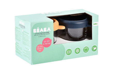 BEABA Zestaw pojemników słoiczków szklanych z zamknięciem 2 x 250 ml Night blue/Honey