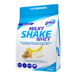 6PAK MILKY SHAKE WHEY odżywka białkowa WPC 1800 g smak banan - krem orzechowy