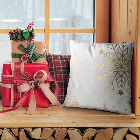 świąteczna poszewka welwetowa z ozdobnym nadrukiem foliowym szerokość: 45 cm, długość: 45 cm, kolor: biały