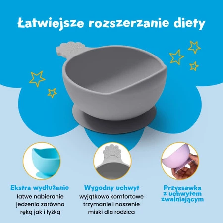 Nana's Manners, ETAP 1, Miska silikonowa z przyssawką i uchwytem, szara