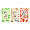 Zestaw smaków: 1x True Dates Sour Apple daktyle o smaku kwaśnego jabłka 100g, 1x True Dates Cookie Dough daktyle o smaku ciasteczkowym 100g i 1x True Dates Caramel Popcorn daktyle o smaku karmelowego popcornu 100g 
