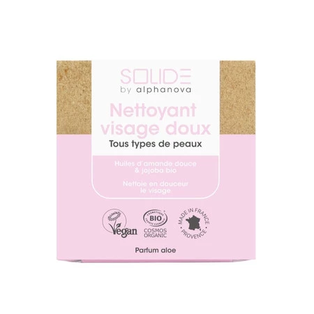 Alphanova Solide, Kostka myjąca do twarzy z olejkiem jojoba i słodkimi migdałami, 75g