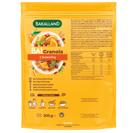 Bakalland BA! Granola z żurawiną i pomarańczą 300g pełnoziarnista