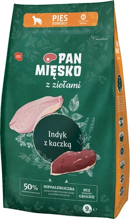 Pan Mięsko z Ziołami Indyk z kaczką M - sucha karma dla psa - 9kg