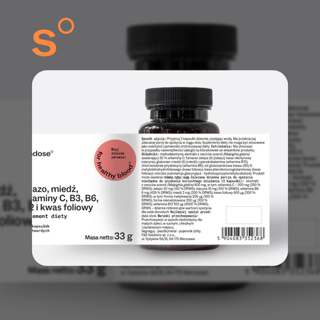 Sundose For Healthy Blood żelazo i witaminy na wsparcie prawidłowej produkcji czerwonych krwinek i hemoglobiny 60 kaps.